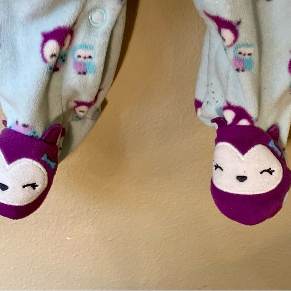 Child of Mine Fleece Footed Sleeper, Owl Print & Feet, Aqua/Purple - Size 0-3 mo - Picture 2 of 3